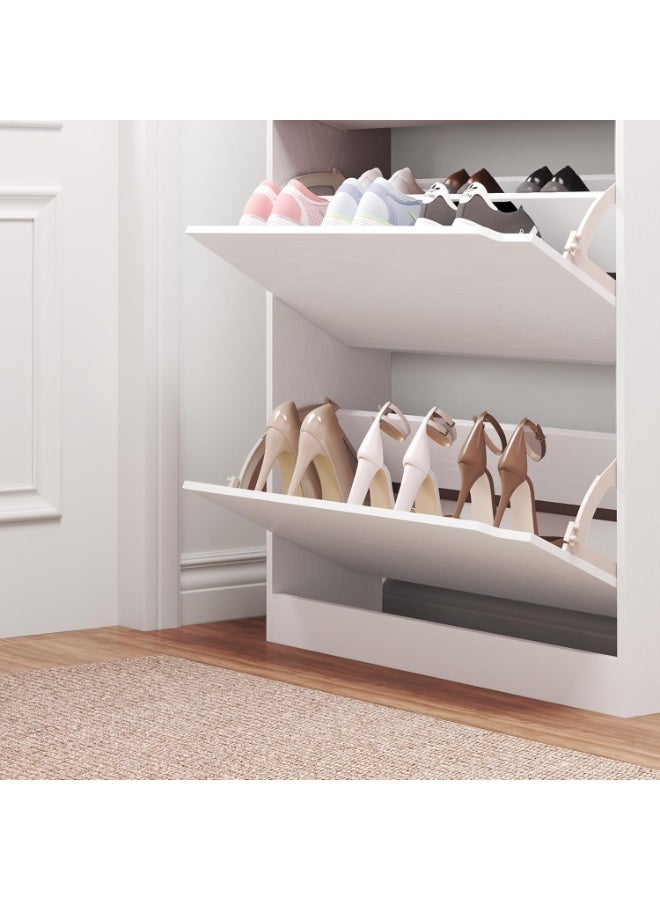 تشولوفز خزانة أحذية بيضاء بثلاثة أدراج قابلة للطي، منظم تخزين أحذية مخفي قائم بذاته للمدخل والردهة. الأبعاد: 80 سم × 24 سم × 120 سم - Image 4